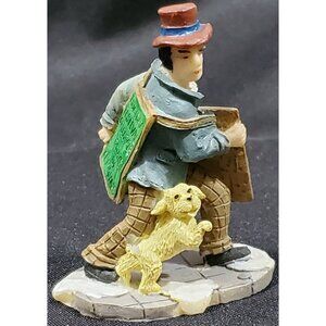 Holiday Festival sandwich board man & dog Christmas Village accessory figure